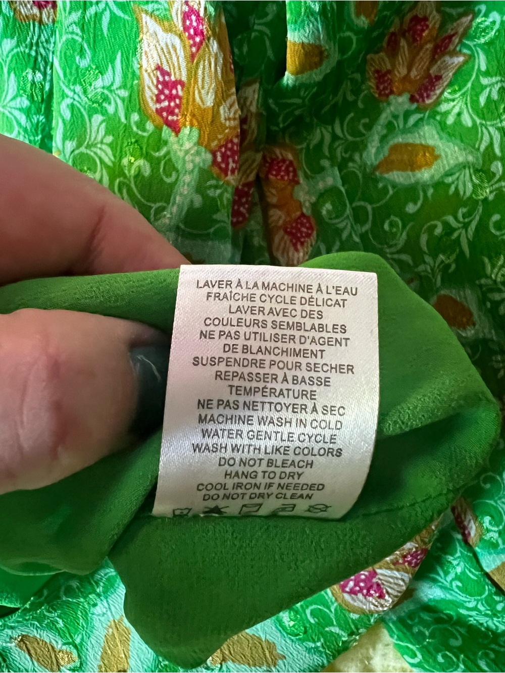 Joie Green Floral Tie-Neck Long Sleeve Blouse - Picture 9 of 11